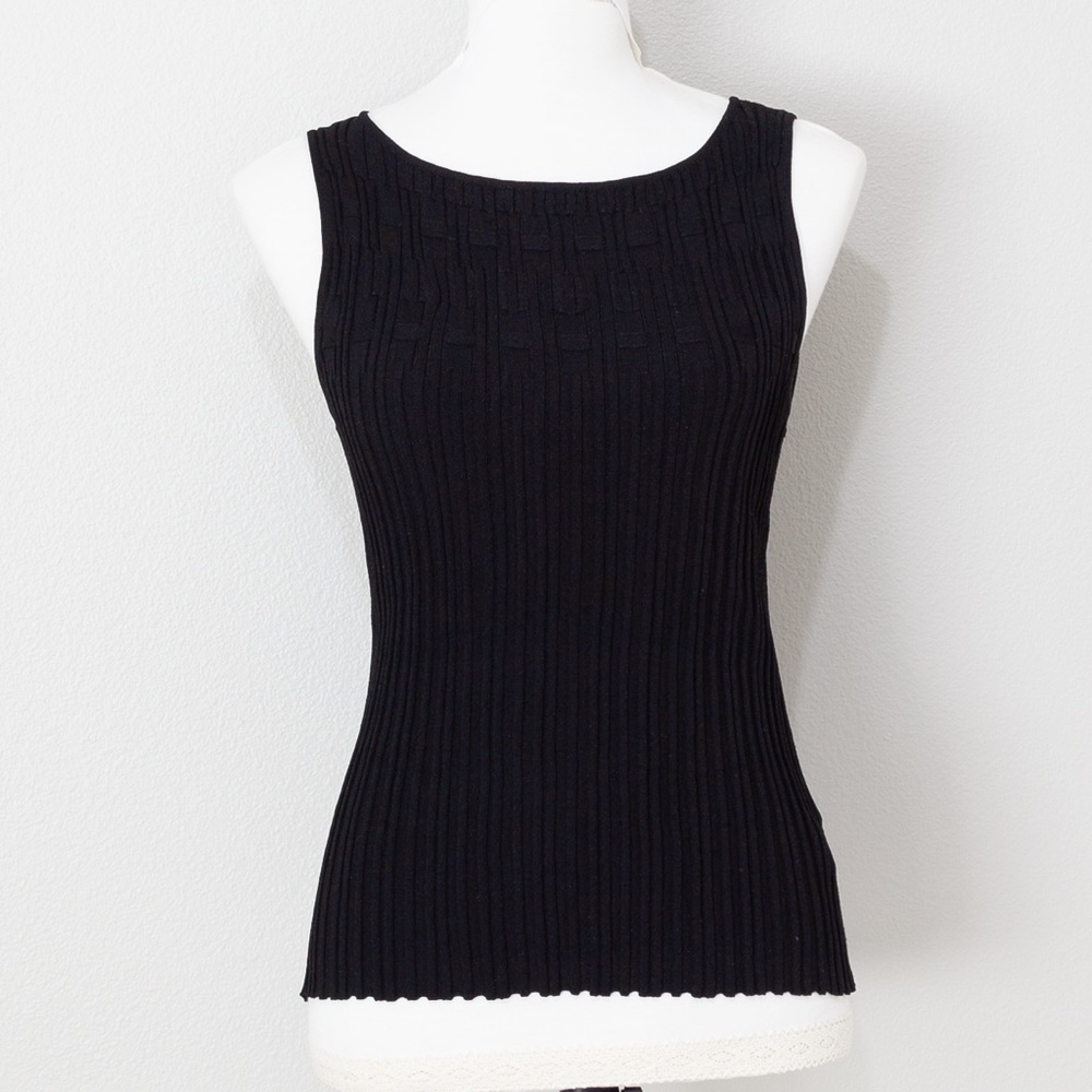 Exhibit A, A Sculpture Silk Design Womens Black Stretch Rib Tank Top Size Medium